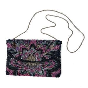 LE REGALE Vintage Beaded Multicolor Cocktail Evening Bag with Chain Strap